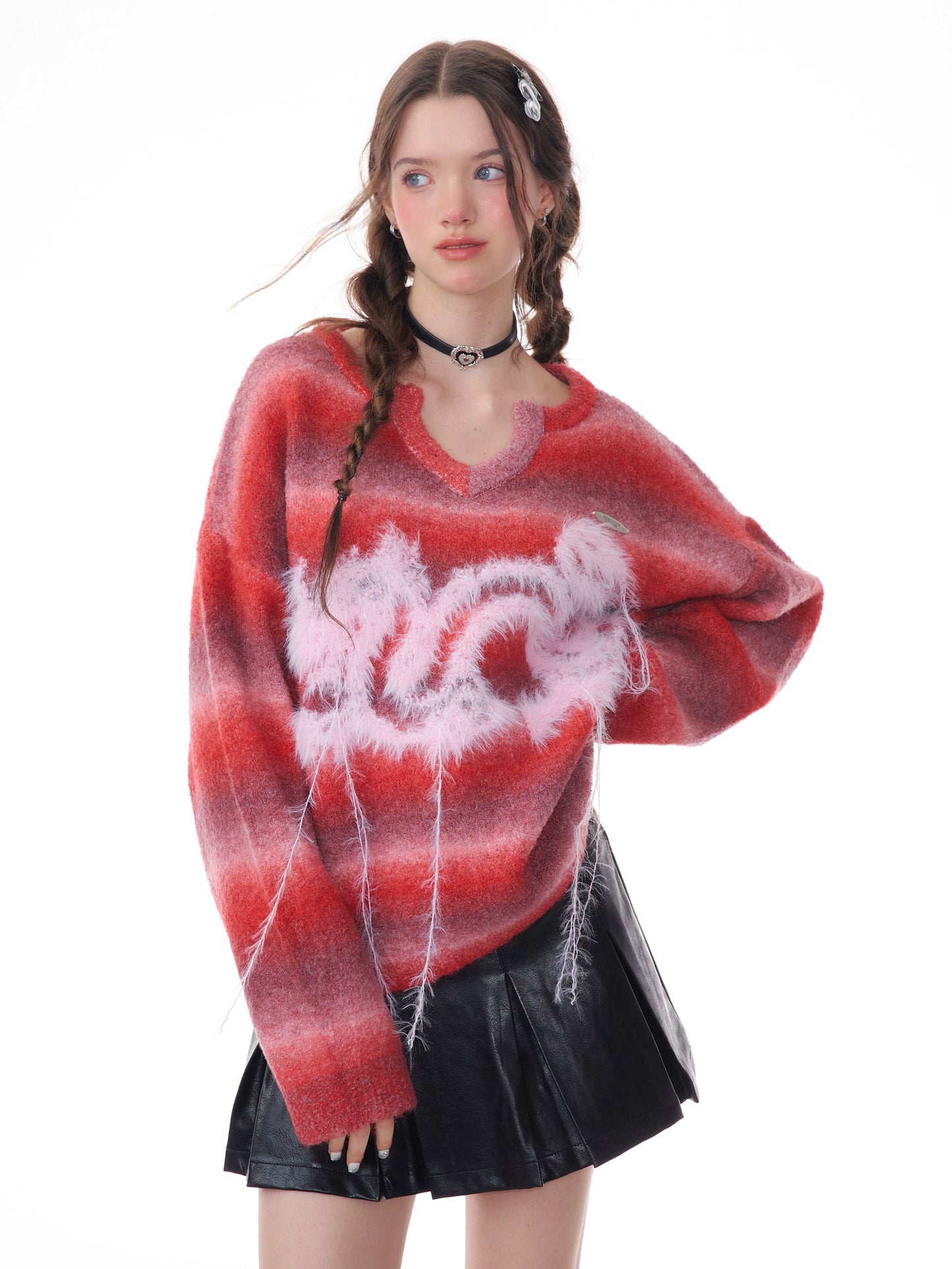 Plush Dragon Striped Christmas Sweater | Red New Year’s Retro Design for Autumn/Winter