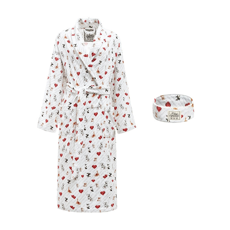 Dog and Cat Print Knit Bathrobe Set – Cozy Animal-Themed Loungewear