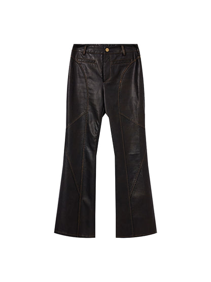 [Leather God Pants] Black Leather Slim-Fit Pants - Spring & Autumn Style