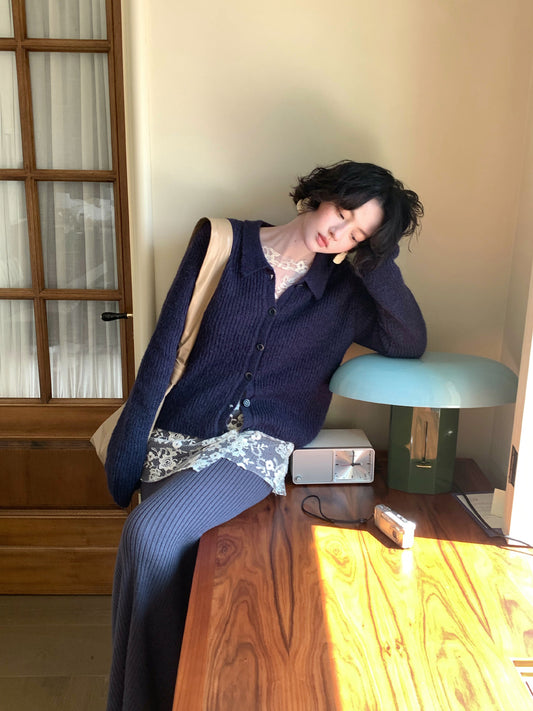 Caramel Rum Single-Breasted Knit Cardigan – French Retro Autumn Essential