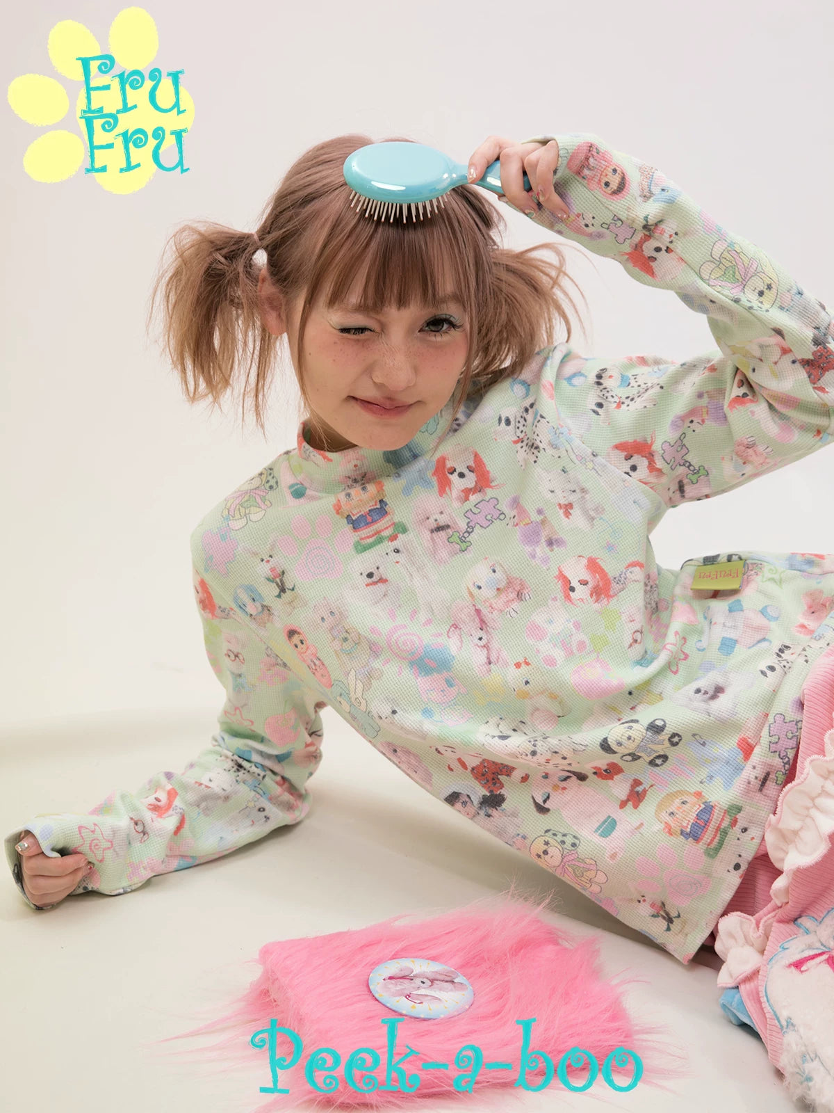 Gollum Store Dollhouse Series Original design cute printed green sweet girl's base shirt