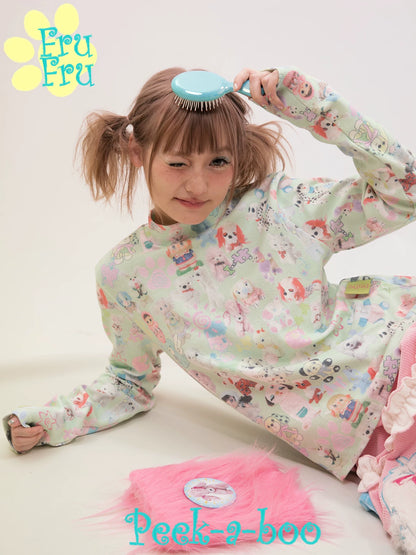 Gollum Store Dollhouse Series Original design cute printed green sweet girl's base shirt