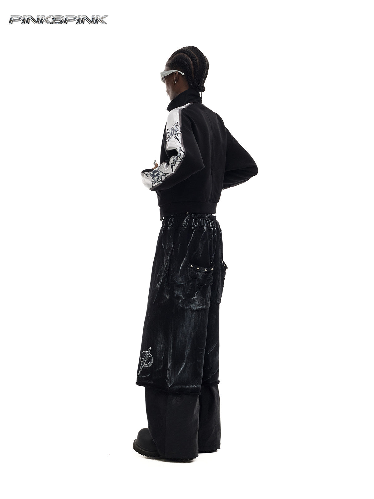 Electric Moon Mirror High-Neck Sporty Y2K Cropped Jacket