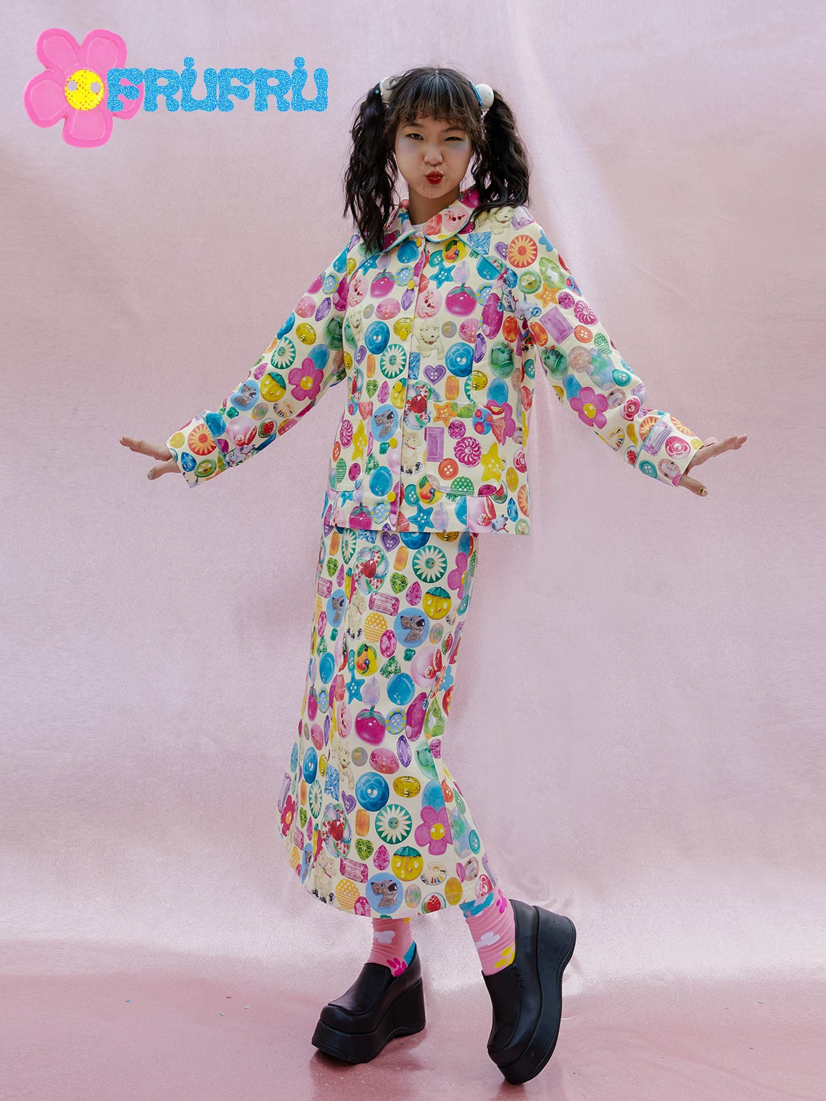 Gollum Store & Happy collaboration original design spring/summer cartoon print energetic girl's skirt
