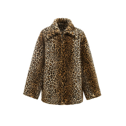 Vintage Leopard Print Faux Fur Jacket – Eco-Friendly Rabbit Fur Midi Coat