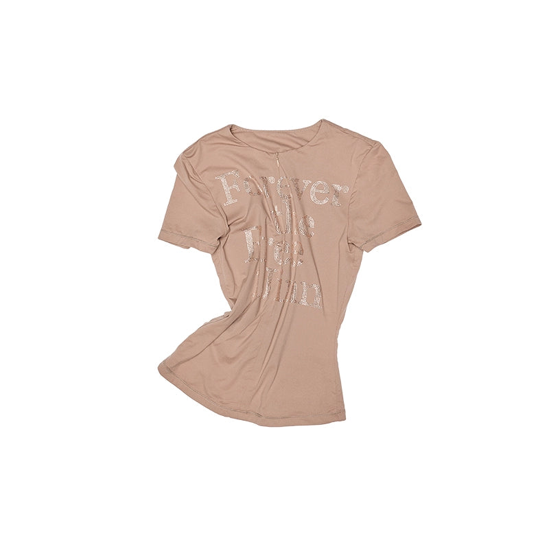 Floral V-Neck Lace Crop Top – Rhinestone Detail Slim Fit T-Shirt