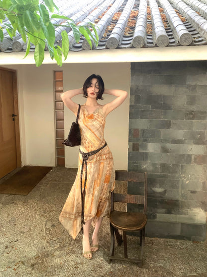 Orange Wild Weaving Dream Printed Halterneck Dress