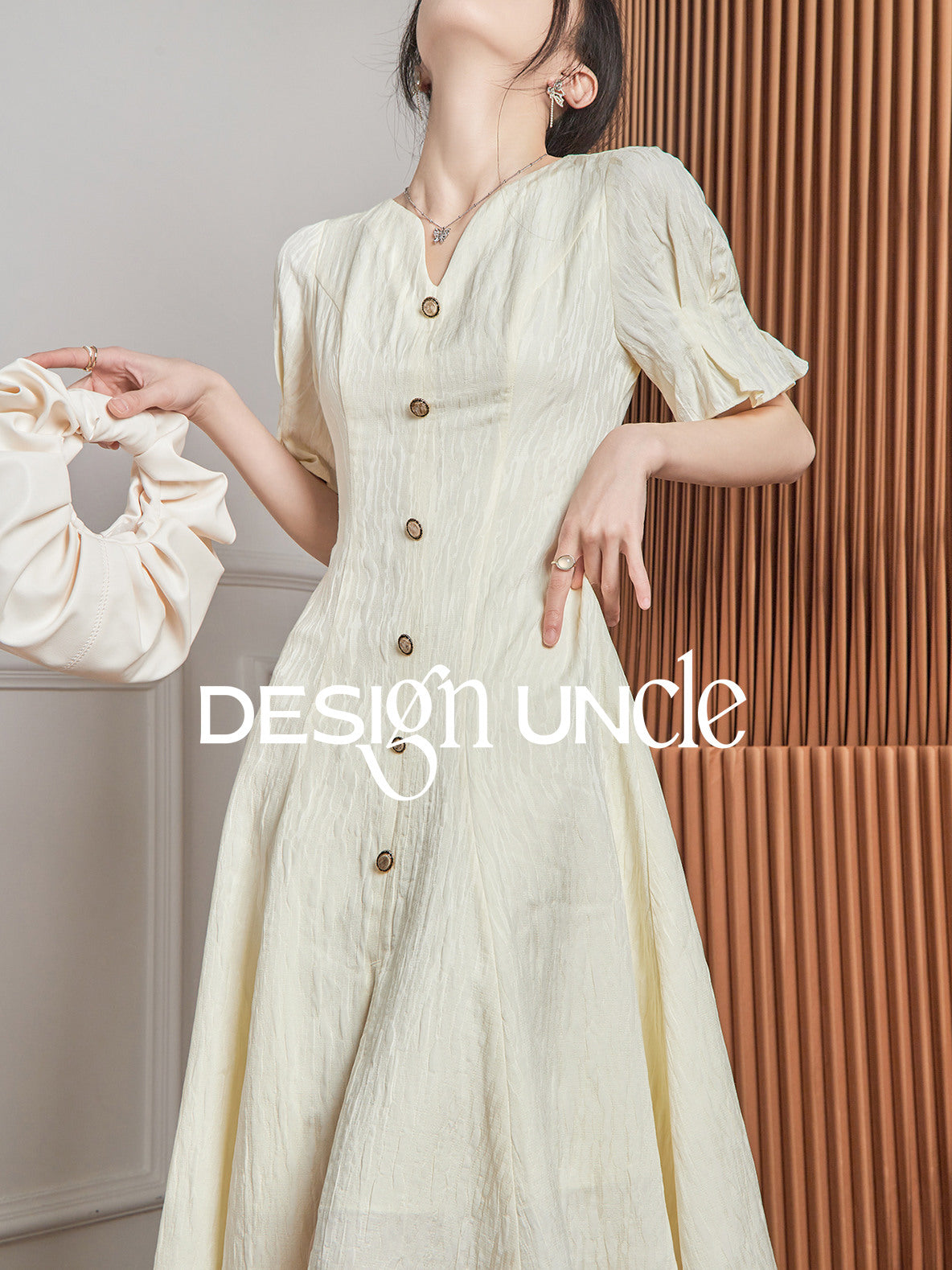 Light Mature V-Neck Tea Break Dress