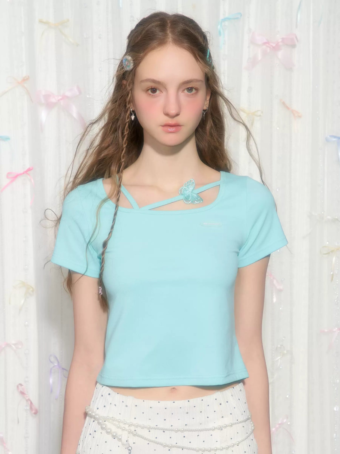 Butterfly Strap Slim Fit T-shirt | Three-Dimensional Short Sleeve Design for Summer