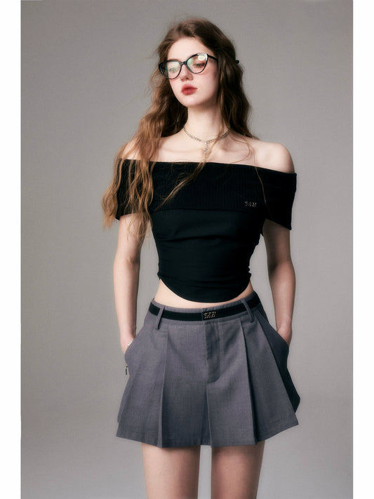 Grey Academy Style Pleated Mini Skirt