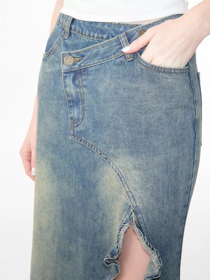 Denim Split Tail Skirt | Retro High Waist Slim Fit Spring/Summer Style