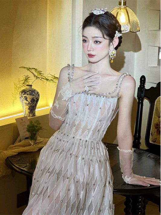 Elegant Bridal Toasting Dress – Luxe Heavy-Embellished Engagement Gown