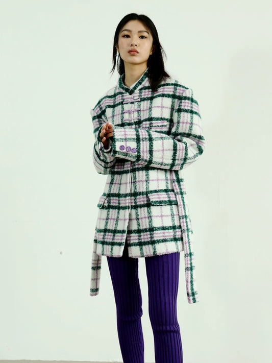 Plaid New Chinese Style Button Woolen Jacket