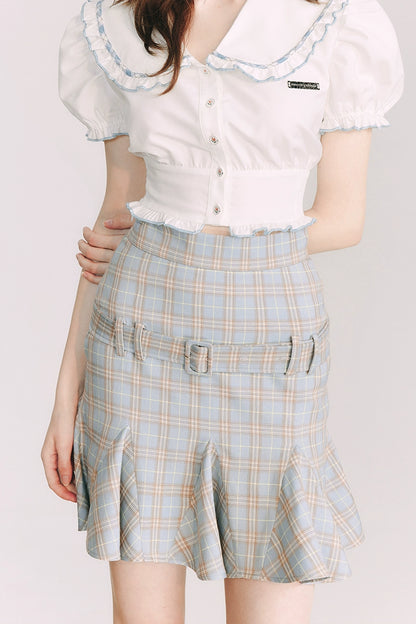 Purity Plaid Skirt - Retro Ruffled Slim Fit