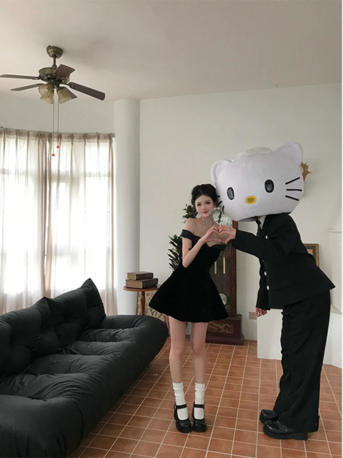 Princess Tuft Dress – High-End Black Satin Bandeau Birthday Gown