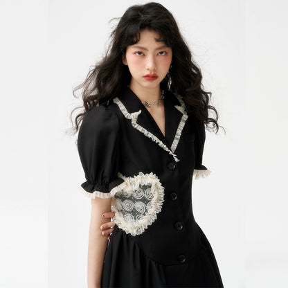 Hollow Heart Black Suit Dress