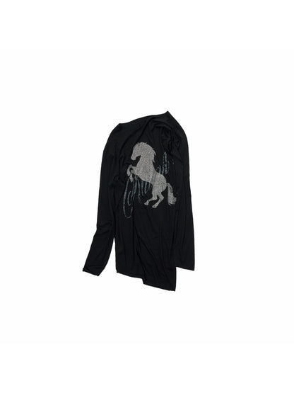 Knight Horse Rhinestone Off-Shoulder Top