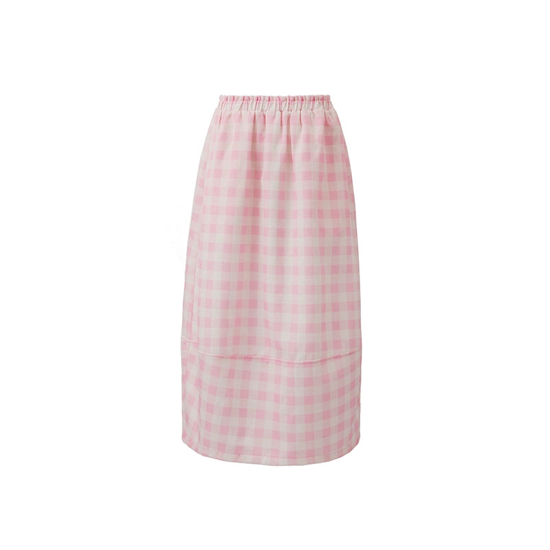 Original Design Weightless Pollen Powder Plaid Splice Tulip Small Flying Sleeve Top Half Skirt Set