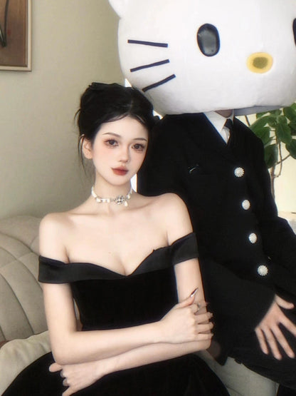 Princess Tuft Dress – High-End Black Satin Bandeau Birthday Gown