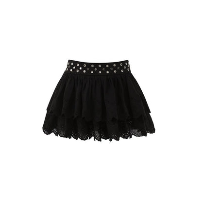 Vintage Star-Studded Jacquard Skirt – Double Layer Cake Silhouette