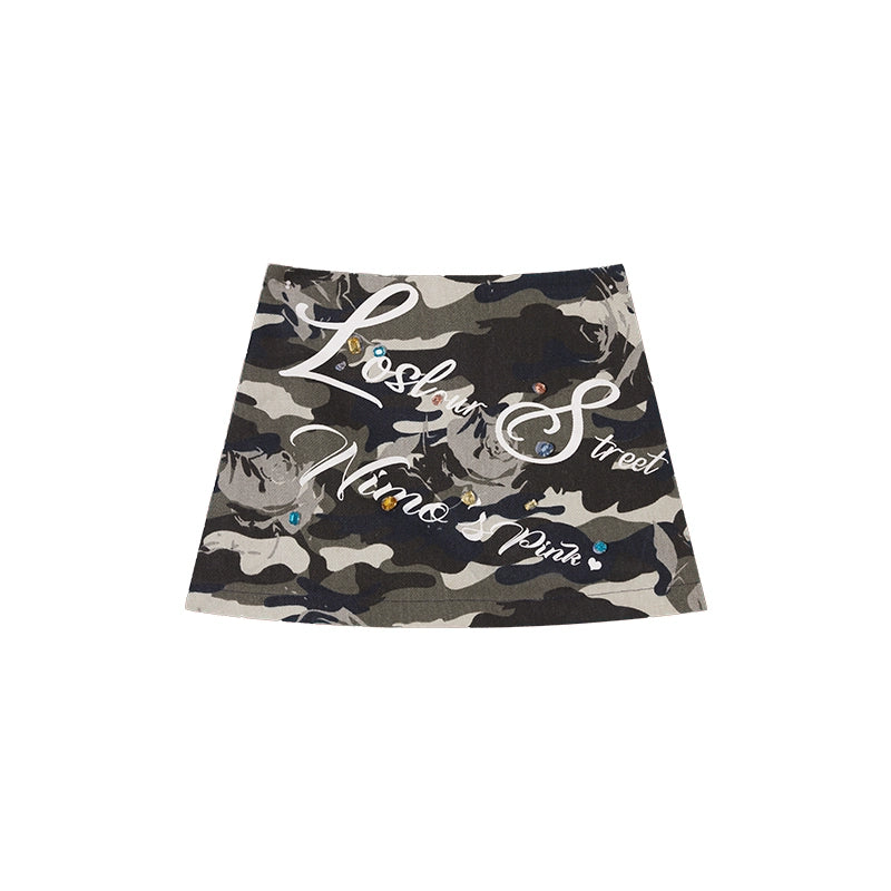 [Millennium Aesthetics] Camouflage Denim Skirt - Summer Diamond Retro Short Skirt