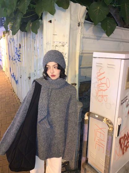 Lazy Round Neck Wool Sweater with Scarf (Exclusive Design)