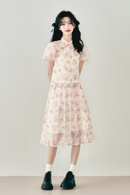 Retro Qipao Ruffle Two-Piece Set