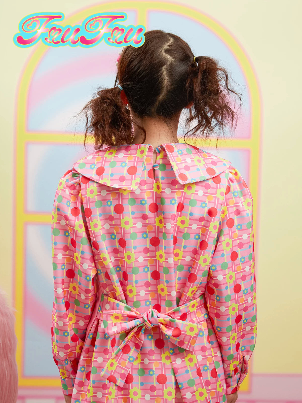 Gollum Store Girls' Room Autumn/Winter Doll Collar Pink Cute Little Bear Print Sweet Dress