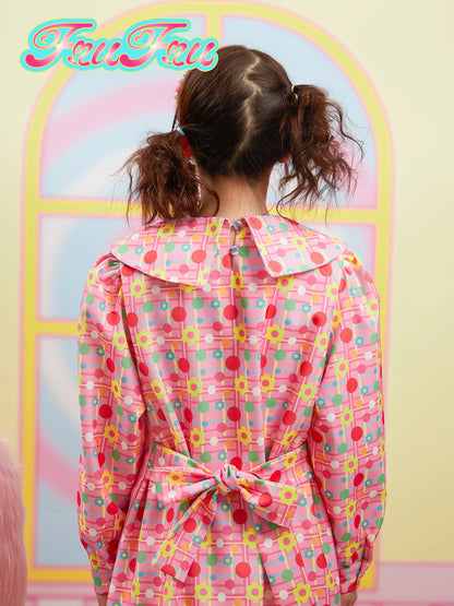 Gollum Store Girls' Room Autumn/Winter Doll Collar Pink Cute Little Bear Print Sweet Dress