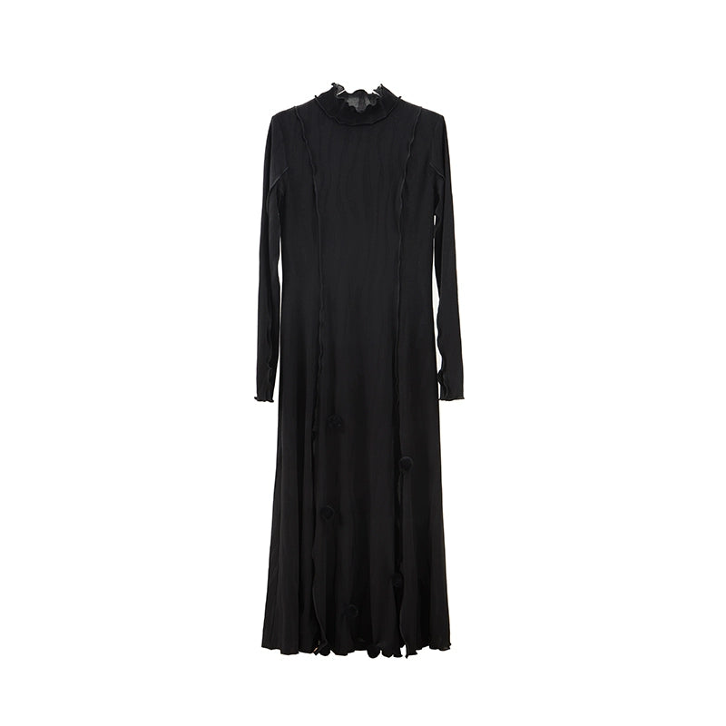 Original Design Black Truffle Wave Jacquard Collar Small Wool Ball Knitted Small Black Dress Early Autumn Dress