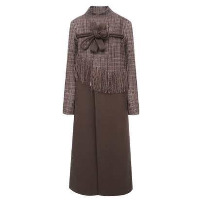 Ebony Agarwood Button Spliced Woolen Coat