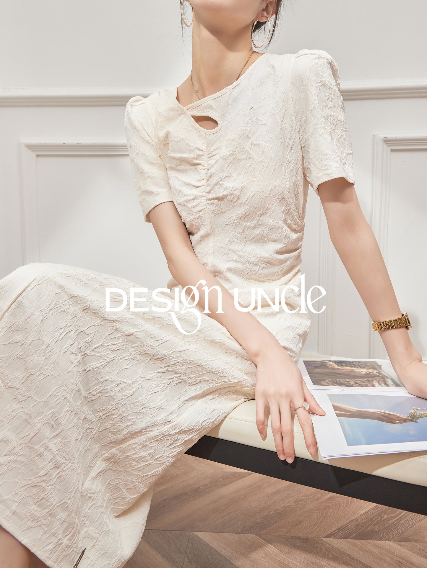 Beige-White French Slim Dress