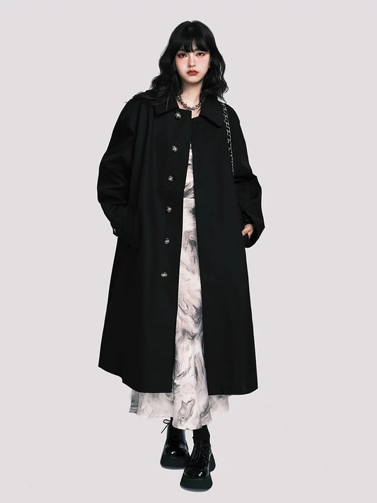 Classic Black Windbreaker - Mid-Length Loose