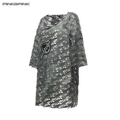 Electric Moon Gradient Patchwork Perforated Y2K Punk Tee