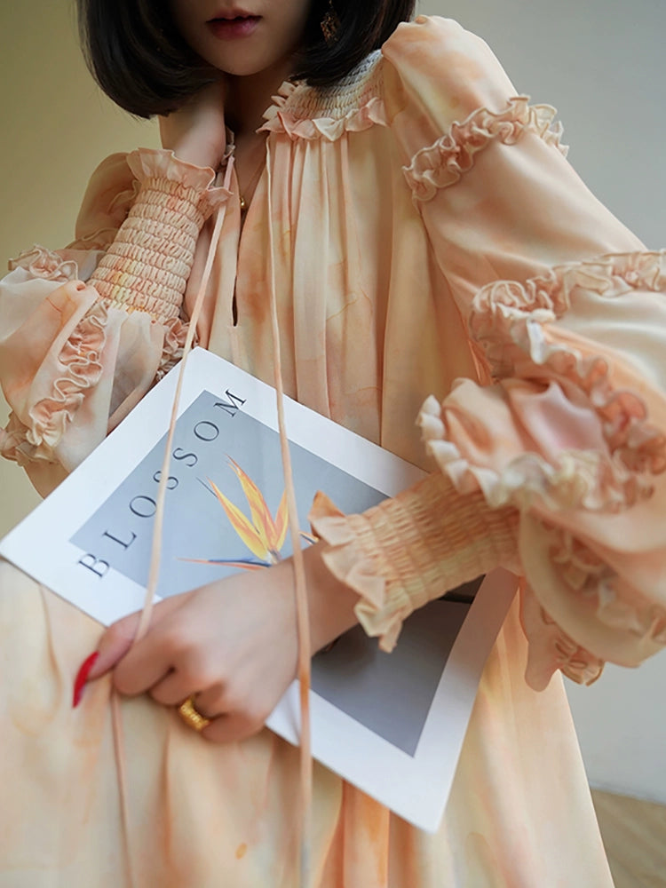 French Smudge Print Resort Dress – Loose Swing Silhouette