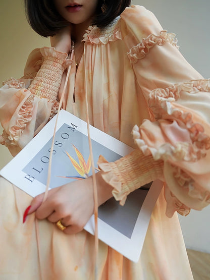 French Smudge Print Resort Dress – Loose Swing Silhouette