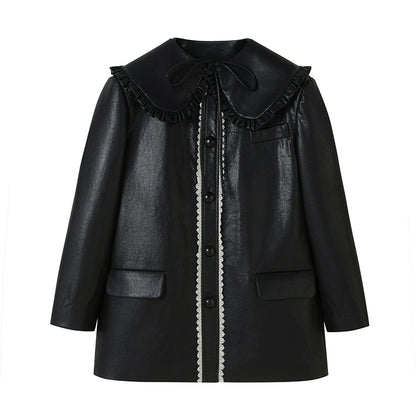 Milk Cool - Detachable Collar Leather Coat