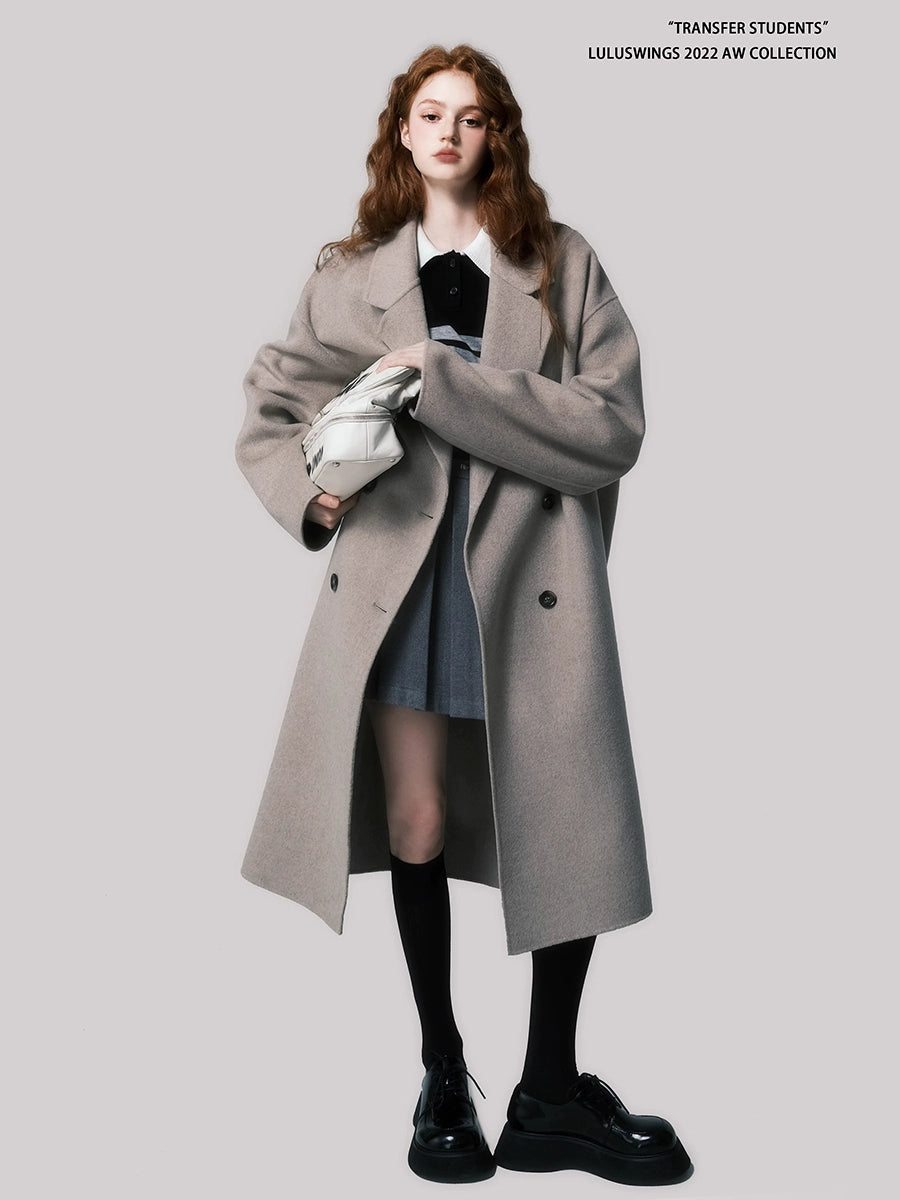 Green Grey Australian Wool Long Coat - Luxury