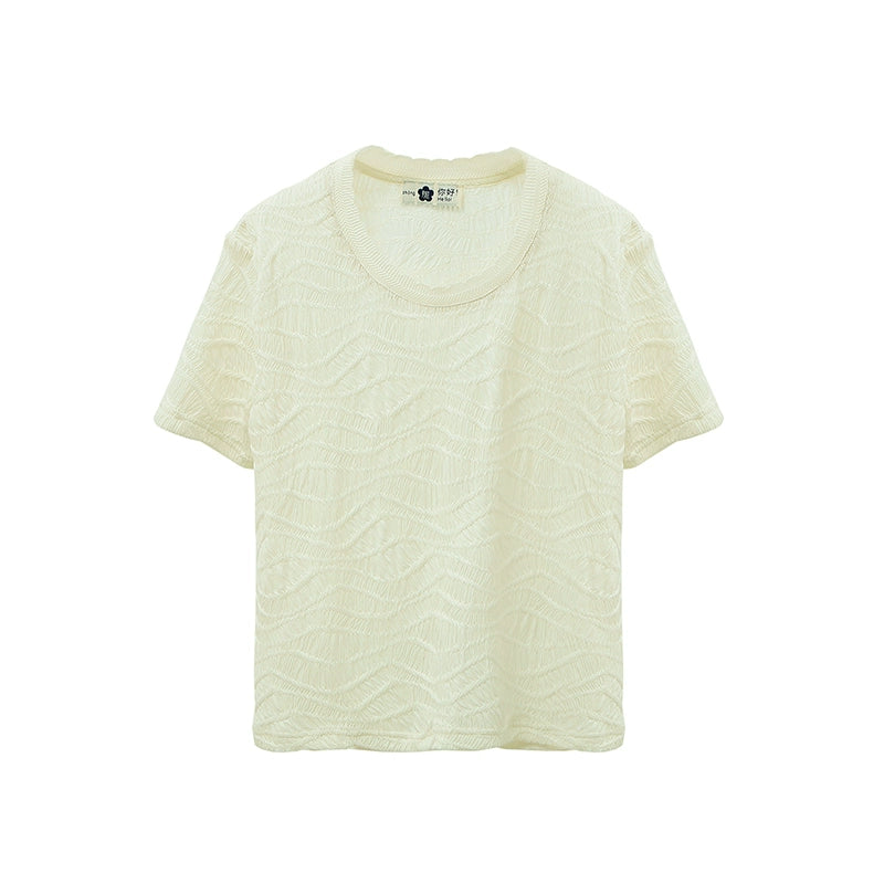 Original Design Sunshine Wave Pleated Texture Knitted Petal Collar Long Sleeve Early Autumn T-shirt