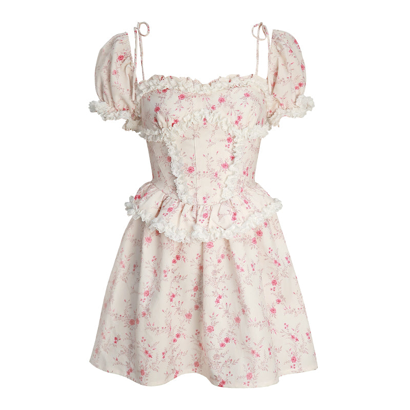 floral suspender princess sleeve dress