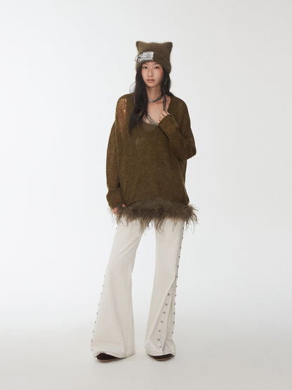 Star Cutout V-Neck Mohair Sweater