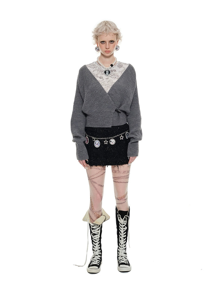 Slouchy V-Neck Knit Cardigan – Loose Fit Autumn Sweater with Waist Detail