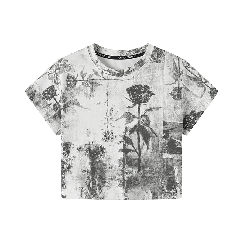 Mist Forest Rose Print Cotton Tee