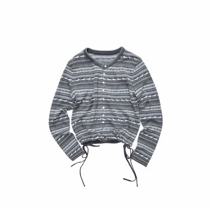 Fair Isle Pony Drawstring Knit Cardigan