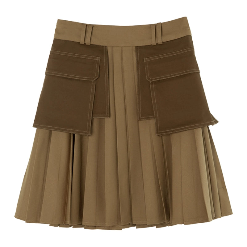 Japanese Retro: Khaki Workwear Pleated Skirt