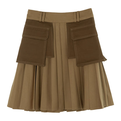 Japanese Retro: Khaki Workwear Pleated Skirt