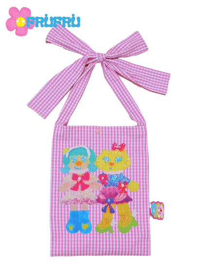 Gollu Store & Happy Collaboration Cartoon Print Pink Plaid Cute Princess Canvas Pouch Girl