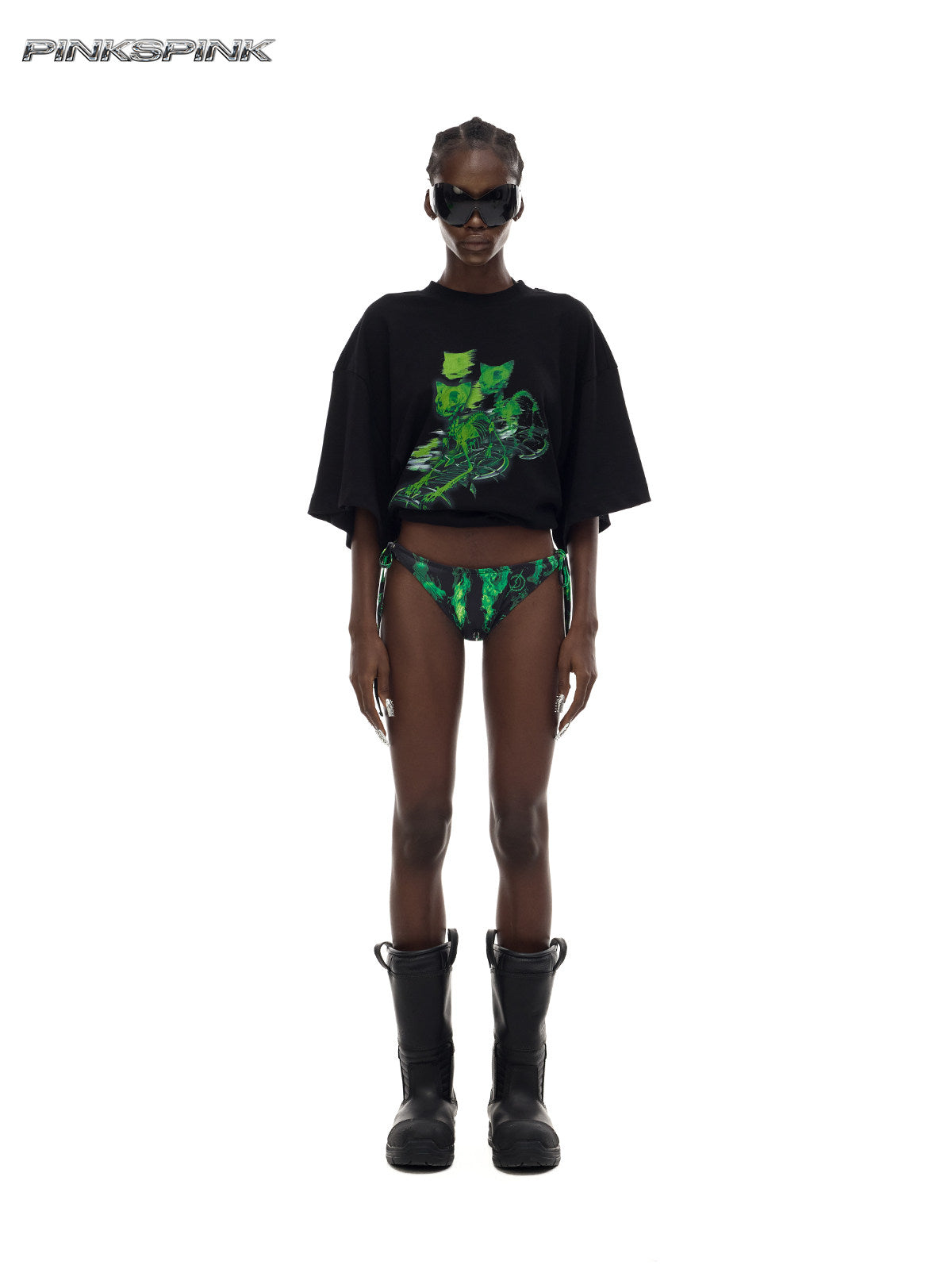 Cat Skeleton Space Capsule Graphic Y2K Tee