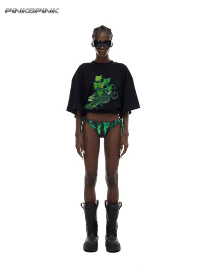 Cat Skeleton Space Capsule Graphic Y2K Tee