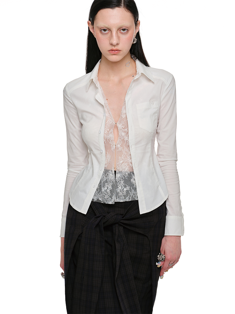 Lace Panel Faux Layered Shirt & Skirt Set – Pure Desire Aesthetic